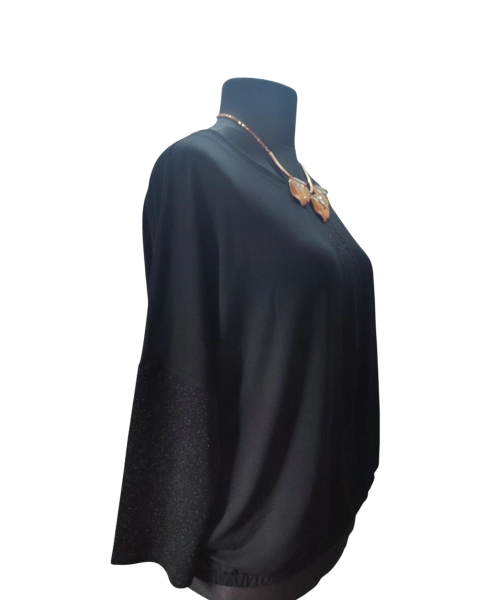 Wieczorowa Bluzka bombka z błyszczącym wstawkami - czarna